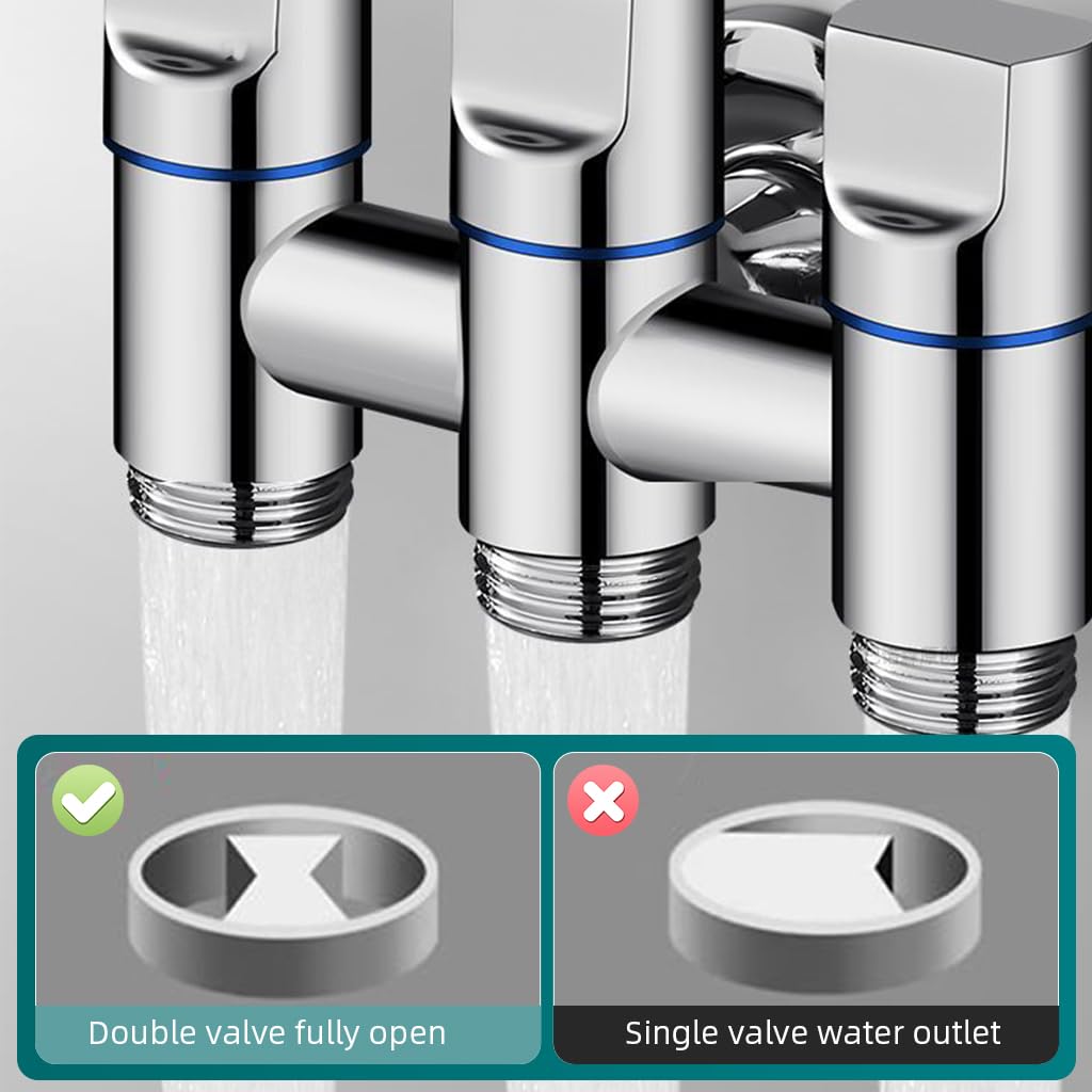 HASTHIP® Stainless Steel 3 in 1 Faucet Tap, 3-Way Angle Valve with Independent Controls, Universal 1/2 HASTHIP® Stainless Steel 3 in 1 Faucet Tap, 3-Way Angle Valve with Independent Controls, Universal 1/2